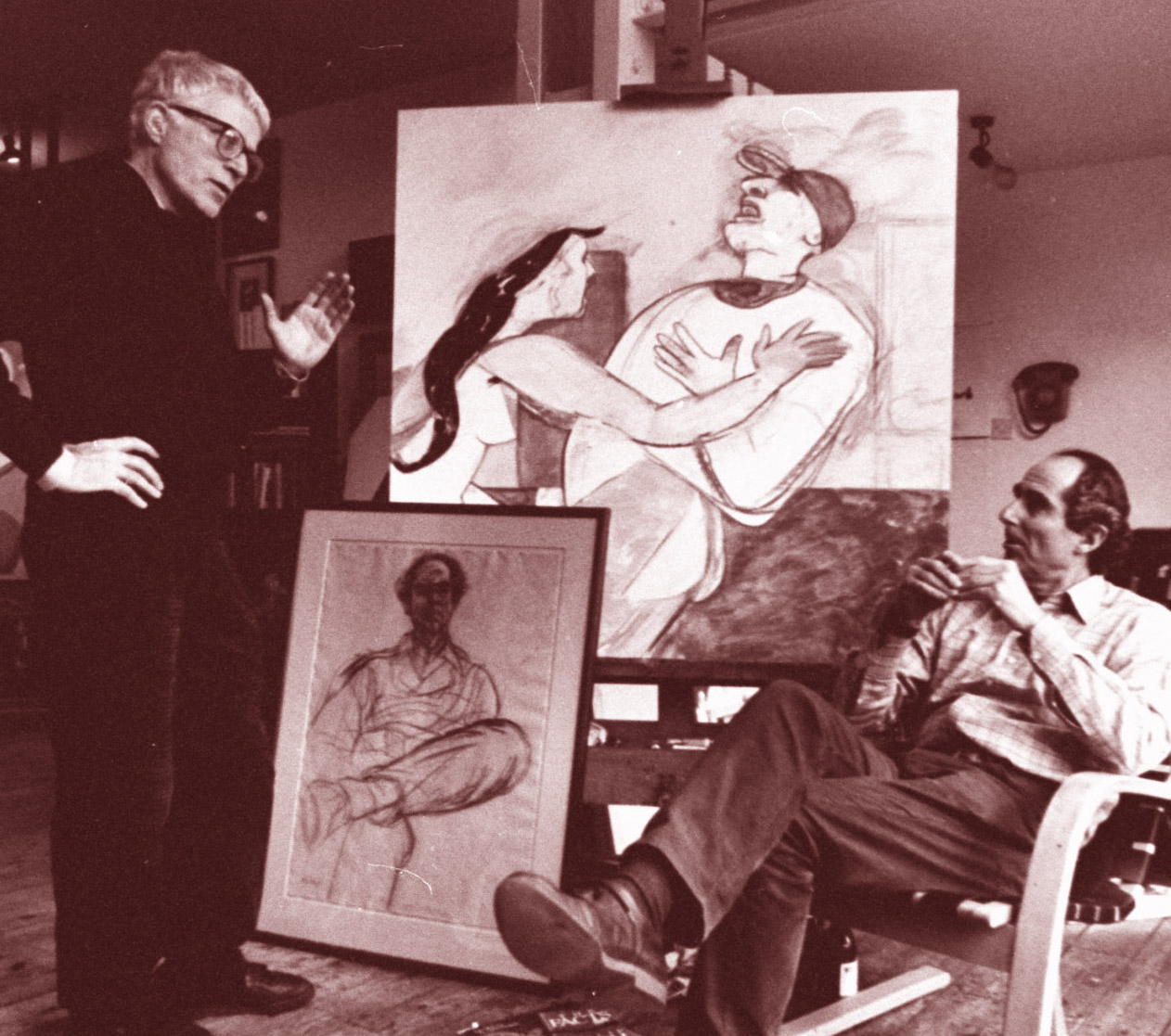 فيليب روث مع الرسام الأميركي رونالد بروكز كيتاج 1985 في جلسة لأجل بورتريه